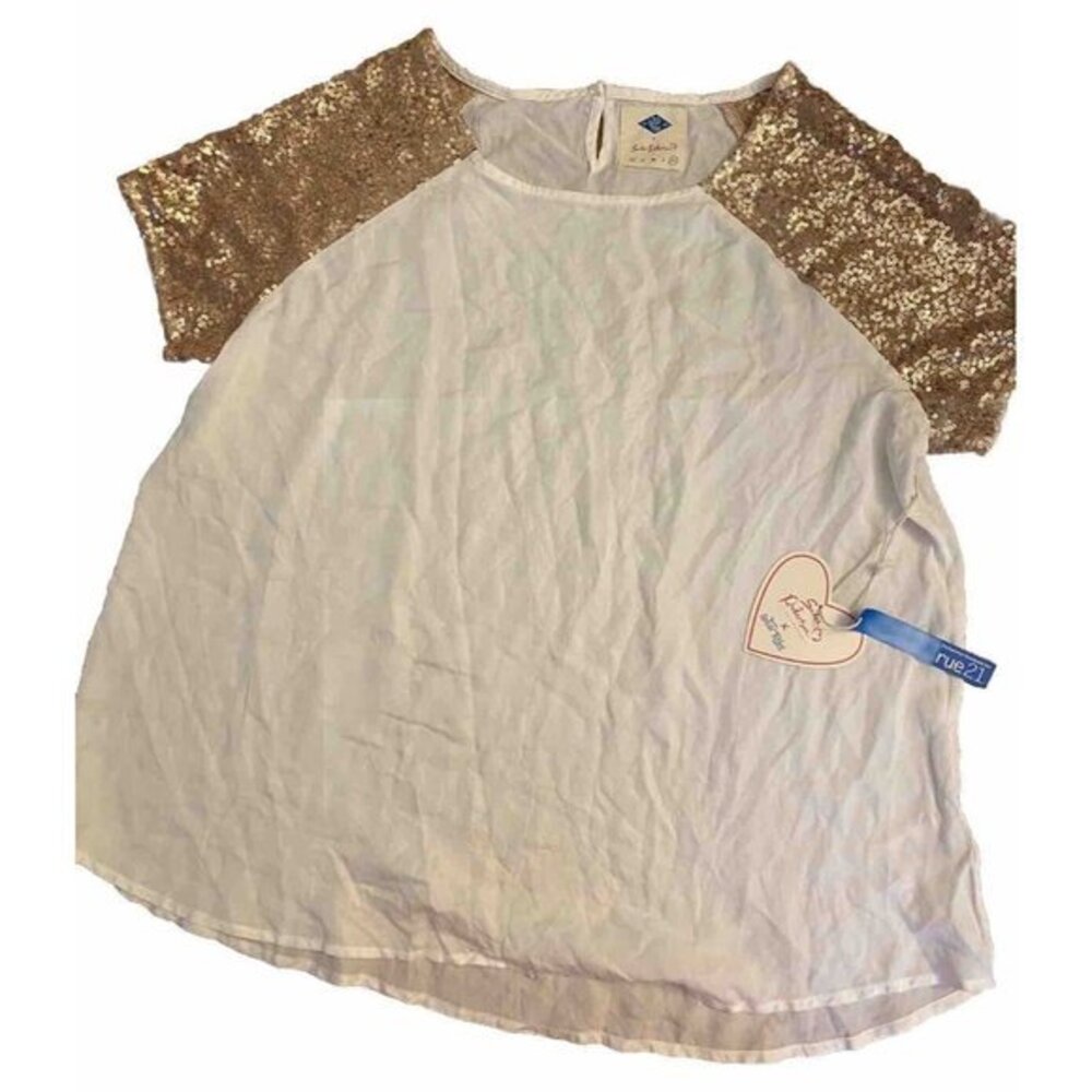 Wild Blue Sadie Robertson Women's New Sequined Short‎ Sleeved 100% Rayon Top